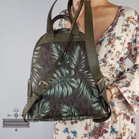 Michael Kors Abbey Medium Brown Backpack Olive - Picture 7 of 8